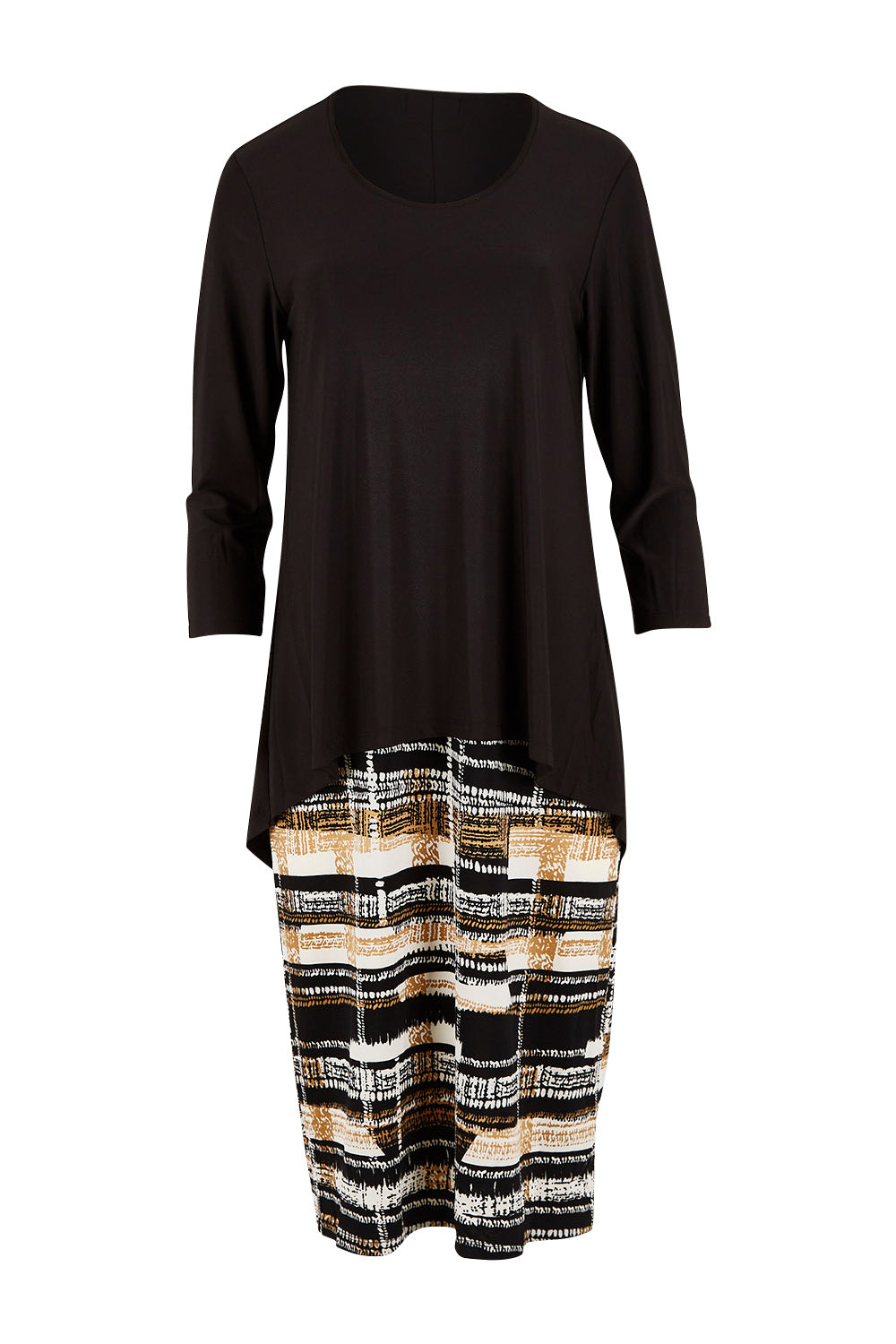 Product shot of the Forgiveness Long Dress in colour Camelblk (Black), from the front