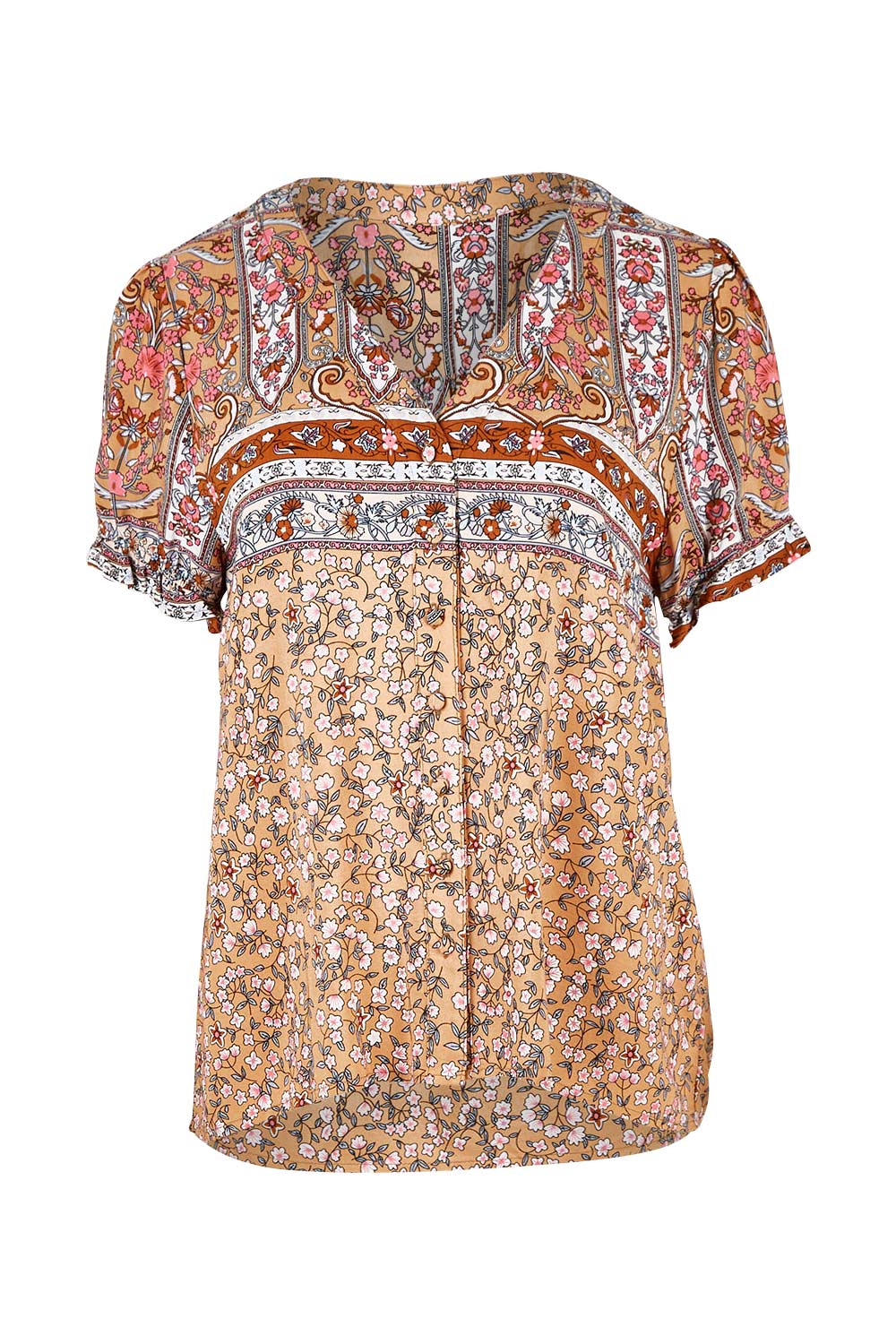 Product shot of the Summer Top in colour Toffee, from the front
