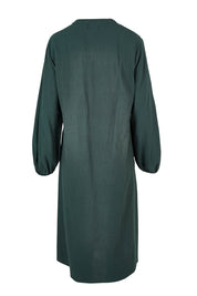 Product shot of the Upcycle Midi Shirt Dress in colour Forest (Green), from the back