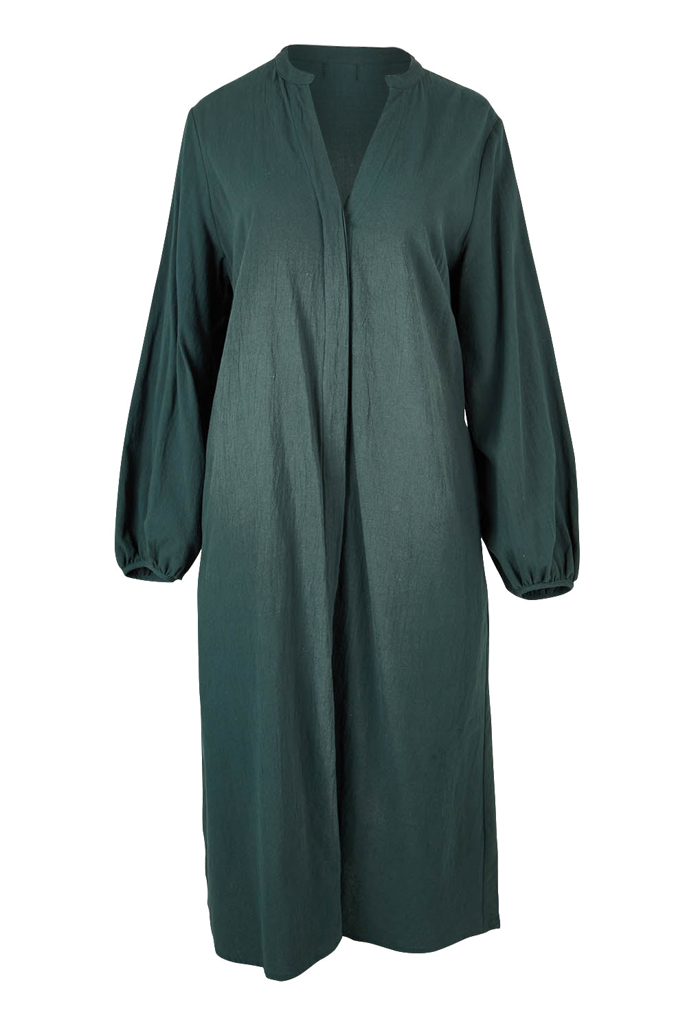 Product shot of the Upcycle Midi Shirt Dress in colour Forest (Green), from the front