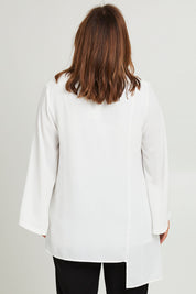 Model Monique wearing size 14 of the Overlay Top in colour White (White), from the back
