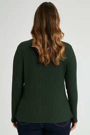 Model Laura wearing size 14 of the Free World Tee Top in colour Forest (Green), from the back