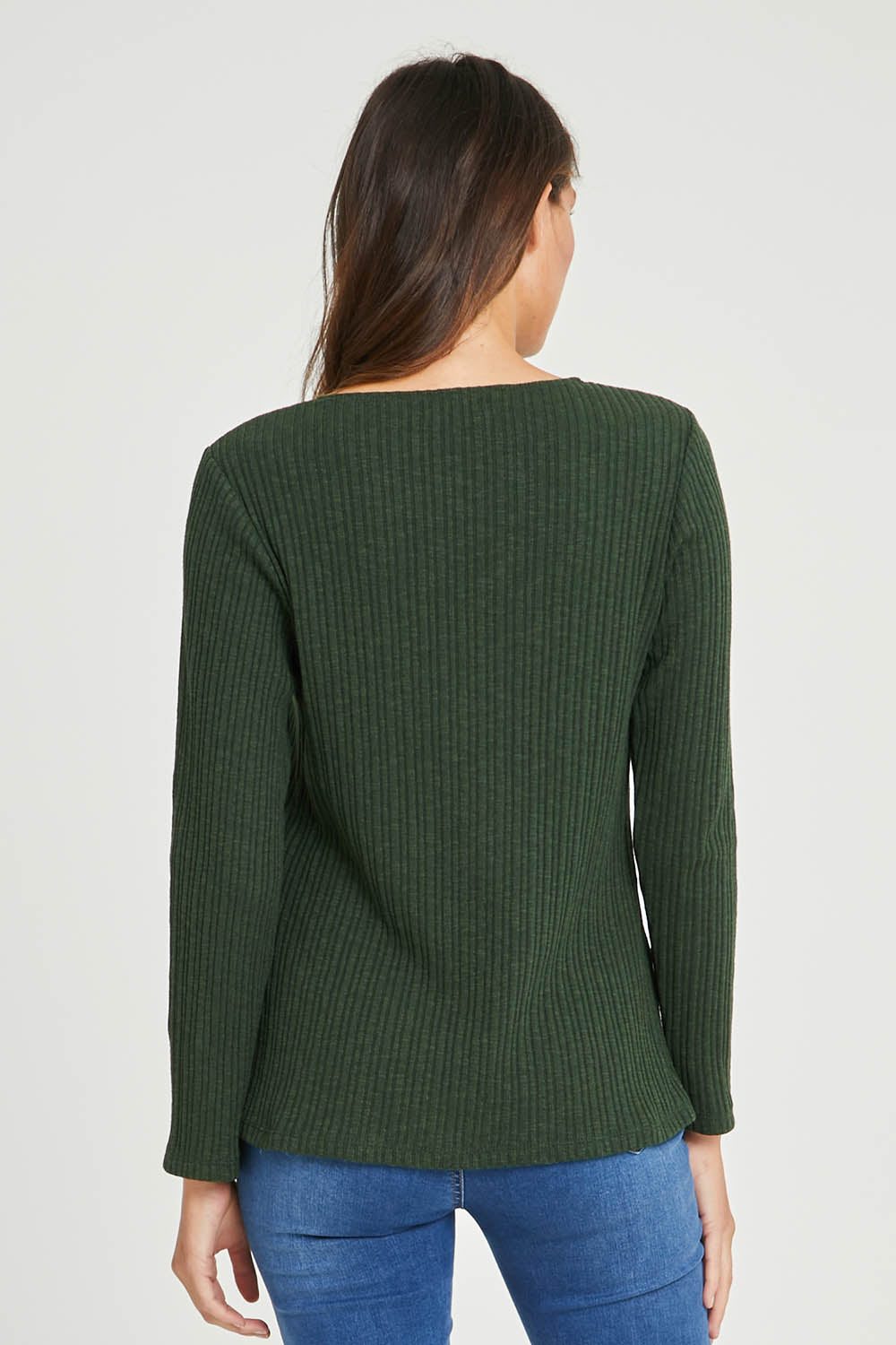 Model Madeline wearing size 10 of the Free World Tee Top in colour Forest (Green), from the back