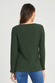 Model Madeline wearing size 10 of the Free World Tee Top in colour Forest (Green), from the back