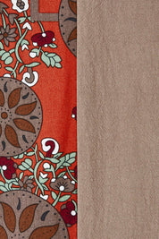 Product shot of the Print Splice Coat in colour Rust (Red), detail