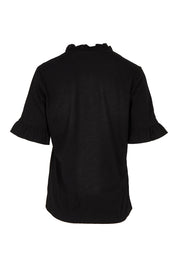 Product shot of the Ruffle Tee Top in colour Black (Black), from the back