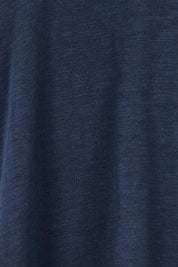 Product shot of the Ruffle Tee Top in colour Navy (Blue), detail