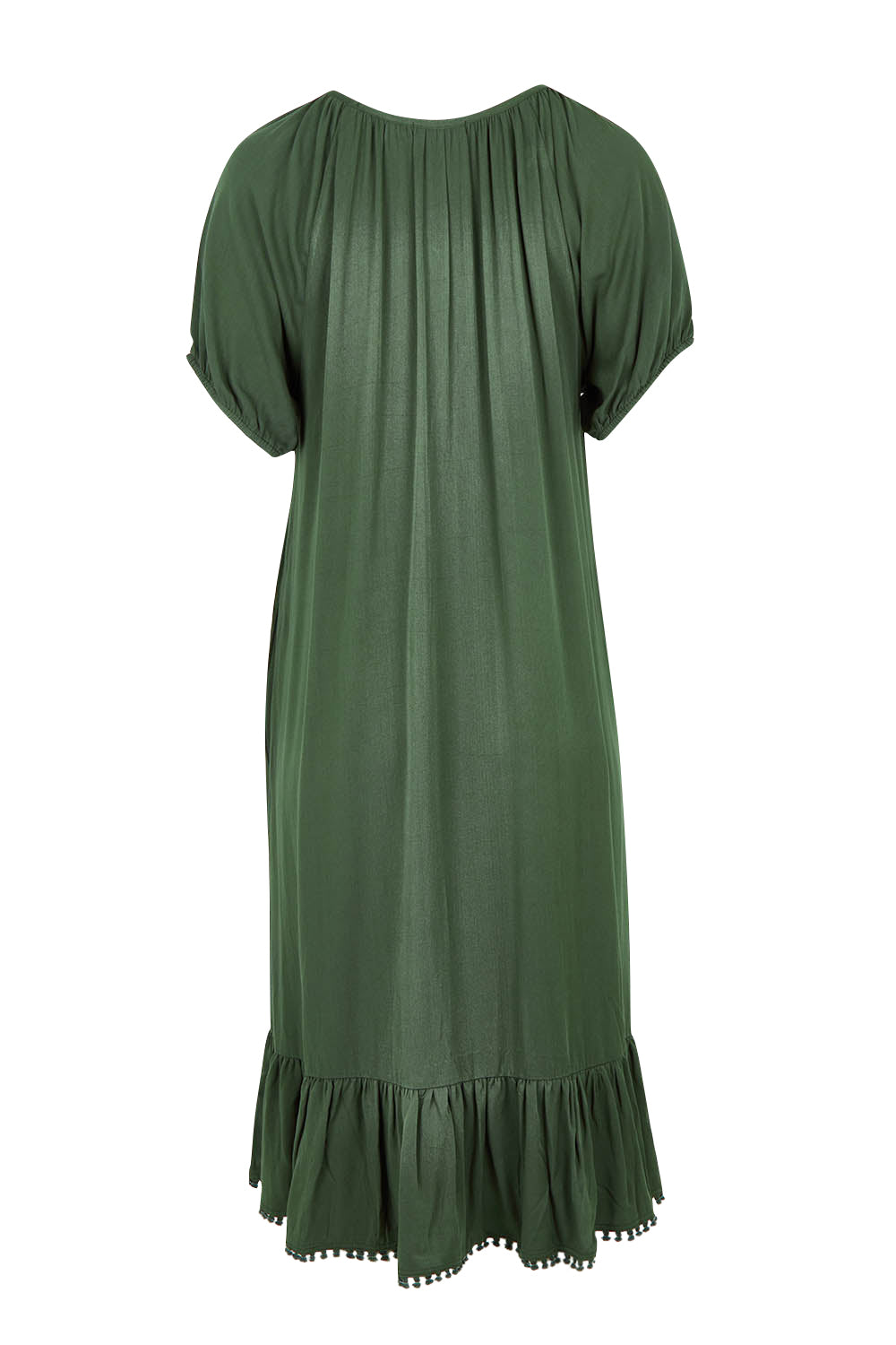 Product shot of the Lucy Core Dress in colour Khaki (Green), from the back