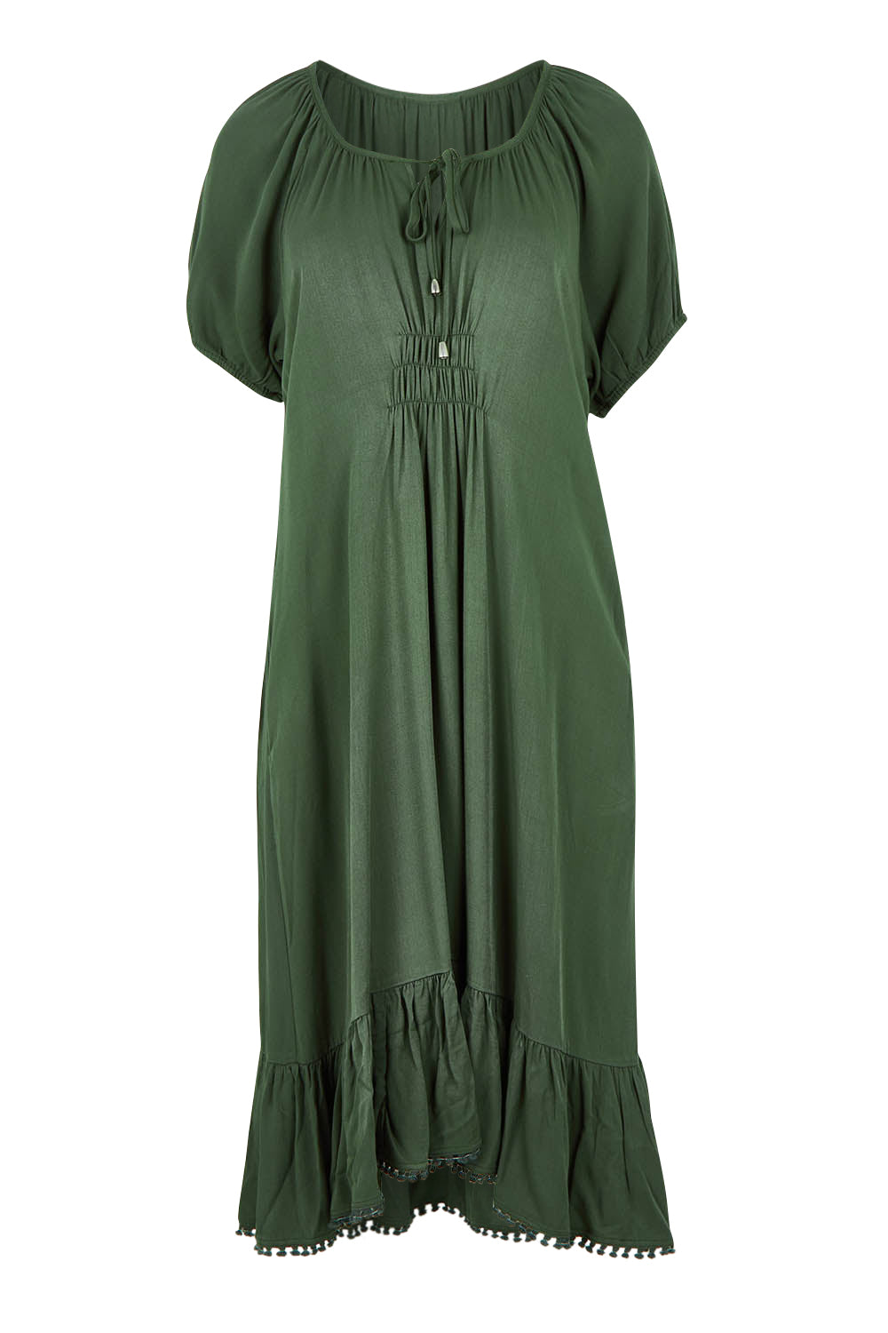 Product shot of the Lucy Core Dress in colour Khaki (Green), from the front