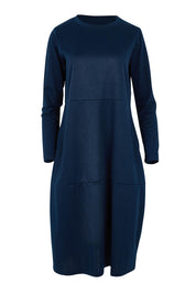 Product shot of the Core Pocket Dress in colour Navy (Blue), from the front