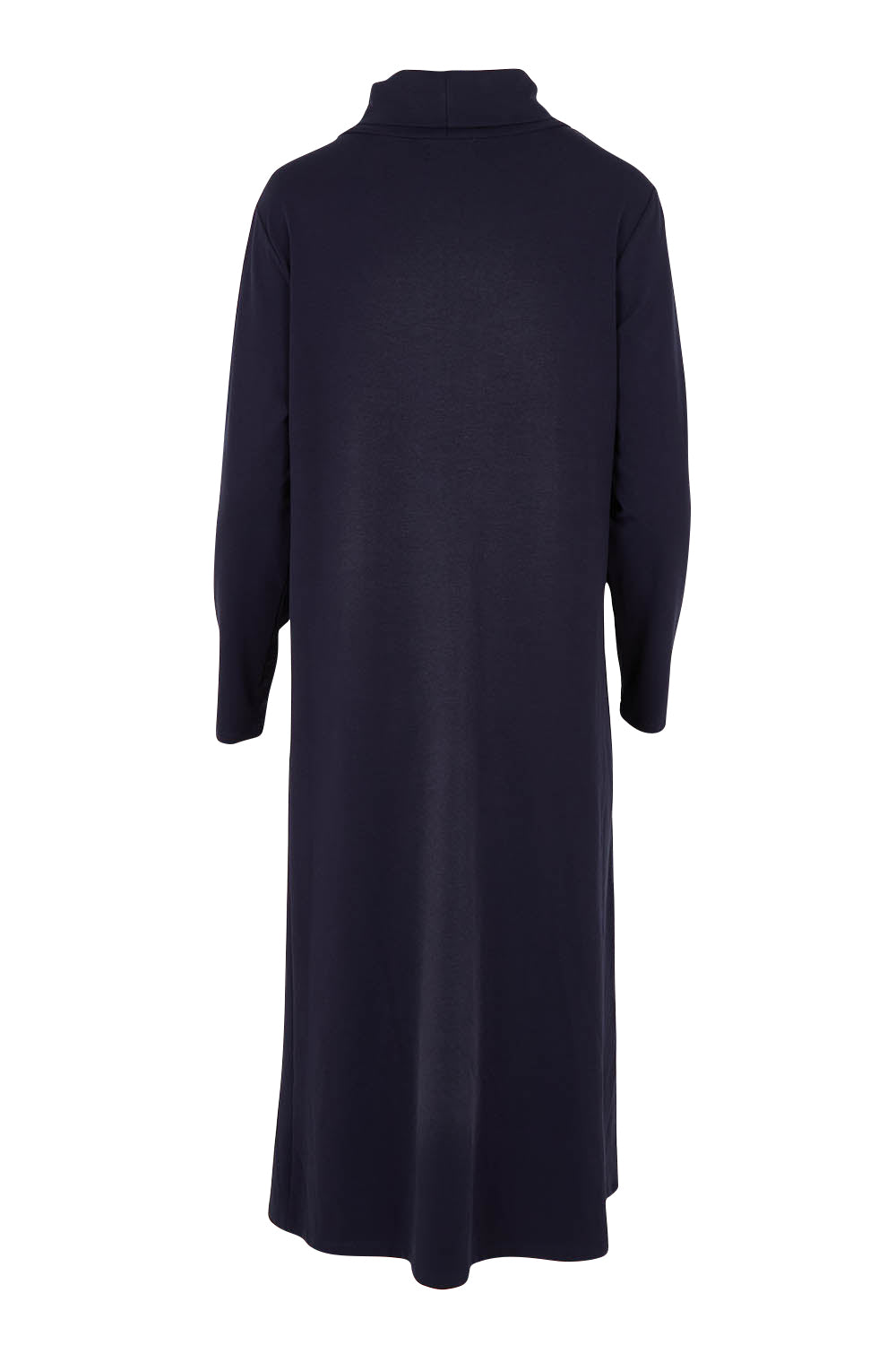 Product shot of the Margie Cowl Pocket Cotton Blend Dress in colour Navy (Blue), from the back