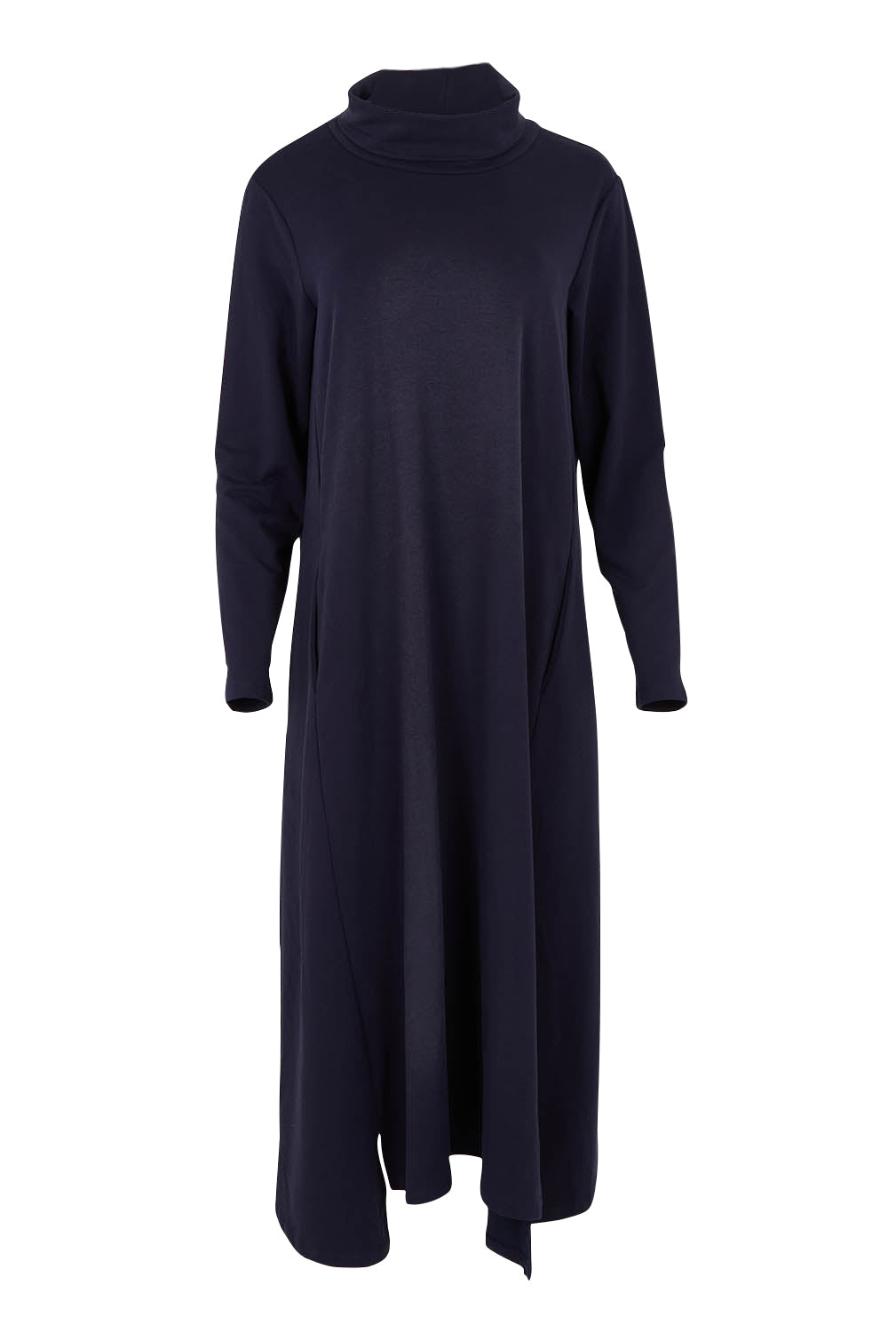 Product shot of the Margie Cowl Pocket Cotton Blend Dress in colour Navy (Blue), from the front
