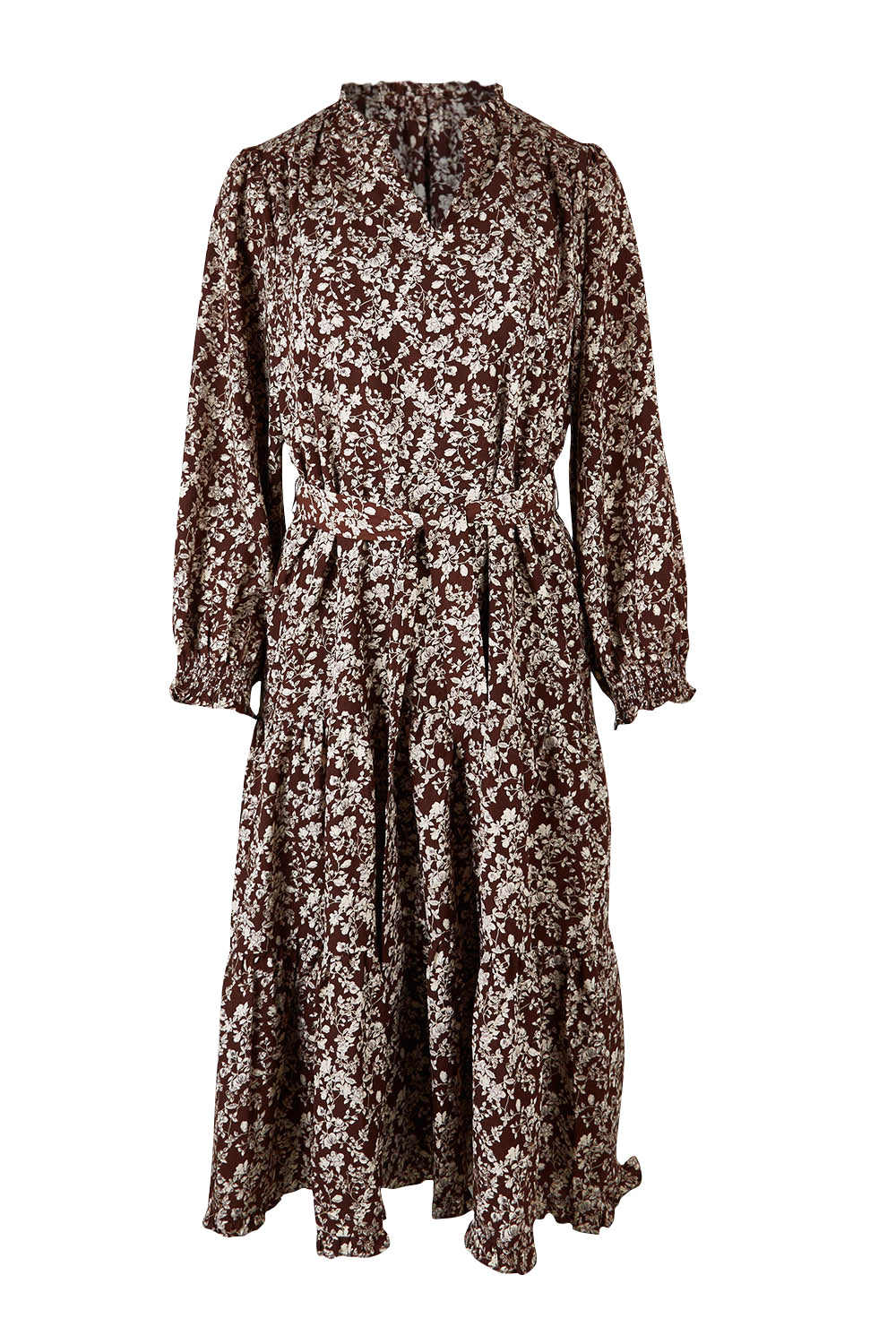Product shot of the Felicia Dress in colour Mocha, from the front