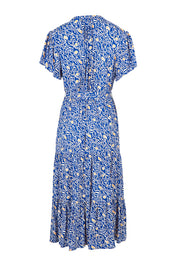 Product shot of the Wrap Flutter Dress in colour Royal (Blue), from the back