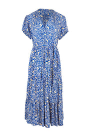Product shot of the Wrap Flutter Dress in colour Royal (Blue), from the front