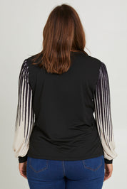 Model Monique wearing size 14 of the Contrast Pleat Top in colour Black (Black), from the back