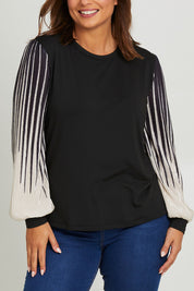 Model Monique wearing size 14 of the Contrast Pleat Top in colour Black (Black), from the front, cropped image