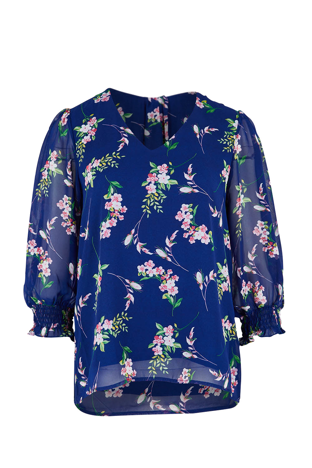 Product shot of the Felicity Chiffon Top in colour Blue (Blue), from the front