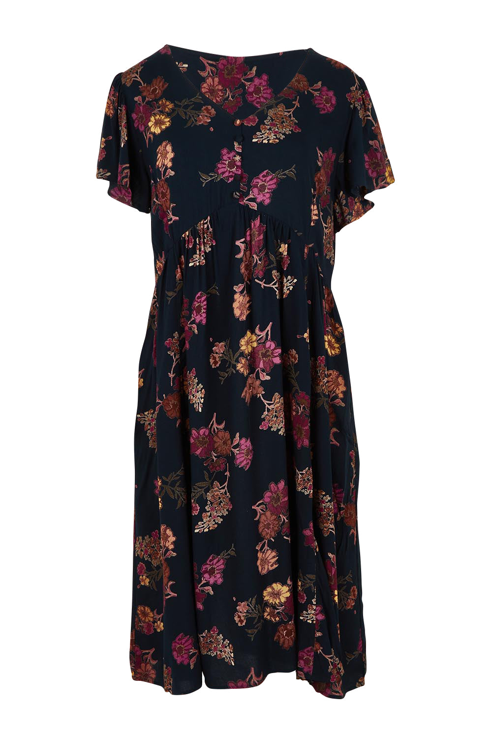 Product shot of The Flounce Dress in colour Navypink (Blue), from the front