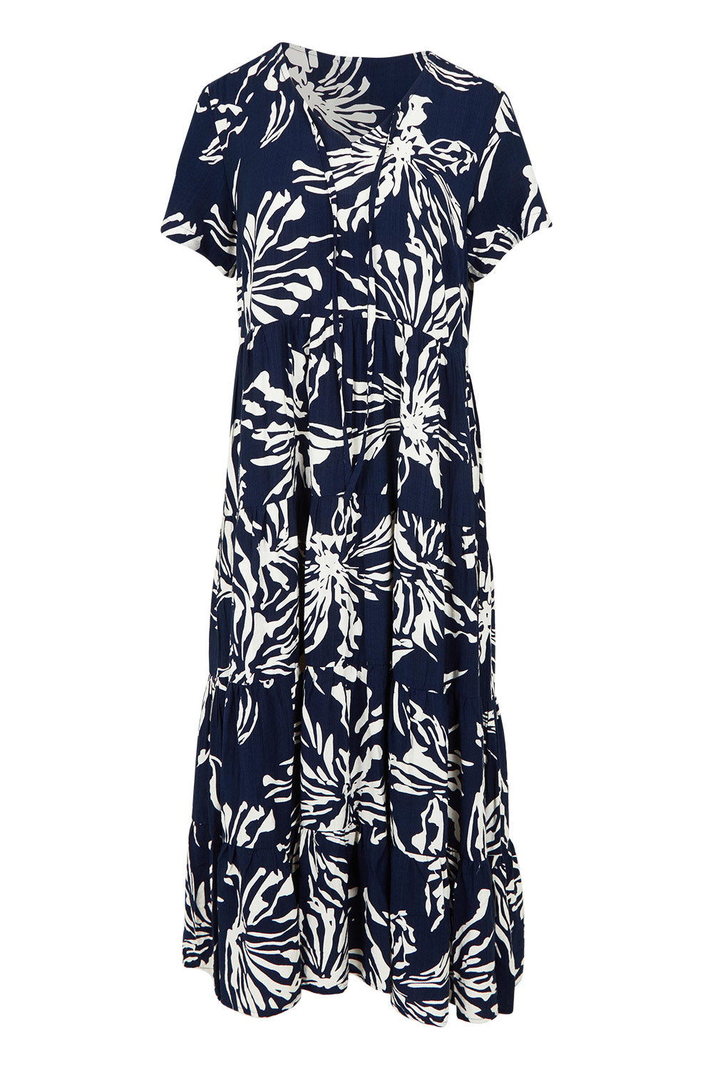 Product shot of the Tier Garden Dress in colour Navy (Blue), from the front