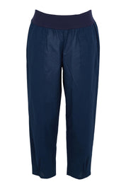 Product shot of the Cotton Linen Comfort Pant in colour Navy (Blue), from the front