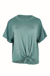 Product shot of the Bamboo Twist Top in colour Petrol (Green), from the front