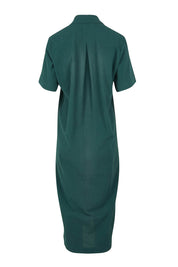 Product shot of the Top Stitch Cotton Shirt Dress in colour Forest (Green), from the back