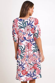Model Madelinec wearing size 10 of the Billow Pocket Print Dress – Pink in colour Pink, from the back