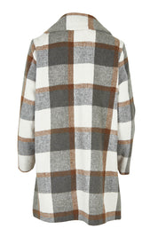 Product shot of the Check Coat in colour Silver (Grey), from the back