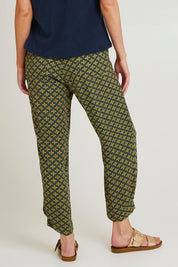 Model Grace wearing size 10 of the Java Crop Pant in colour Teal (Green), from the back