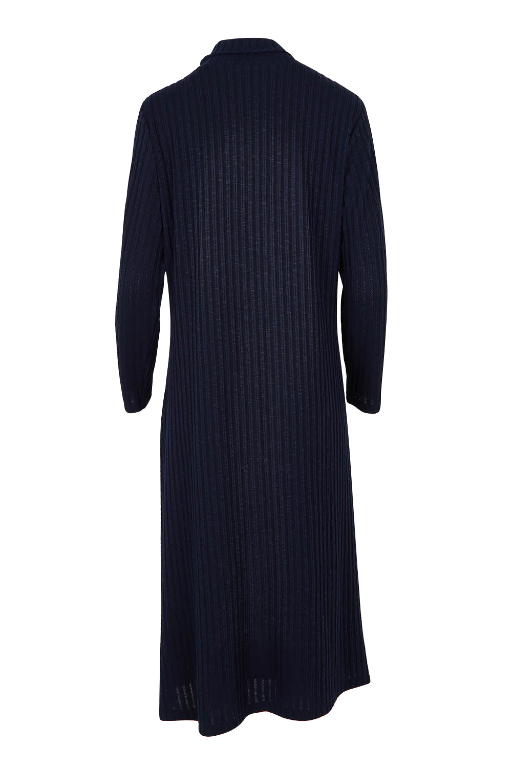 Product shot of the Cowl Shift Dress in colour Navy (Blue), from the back