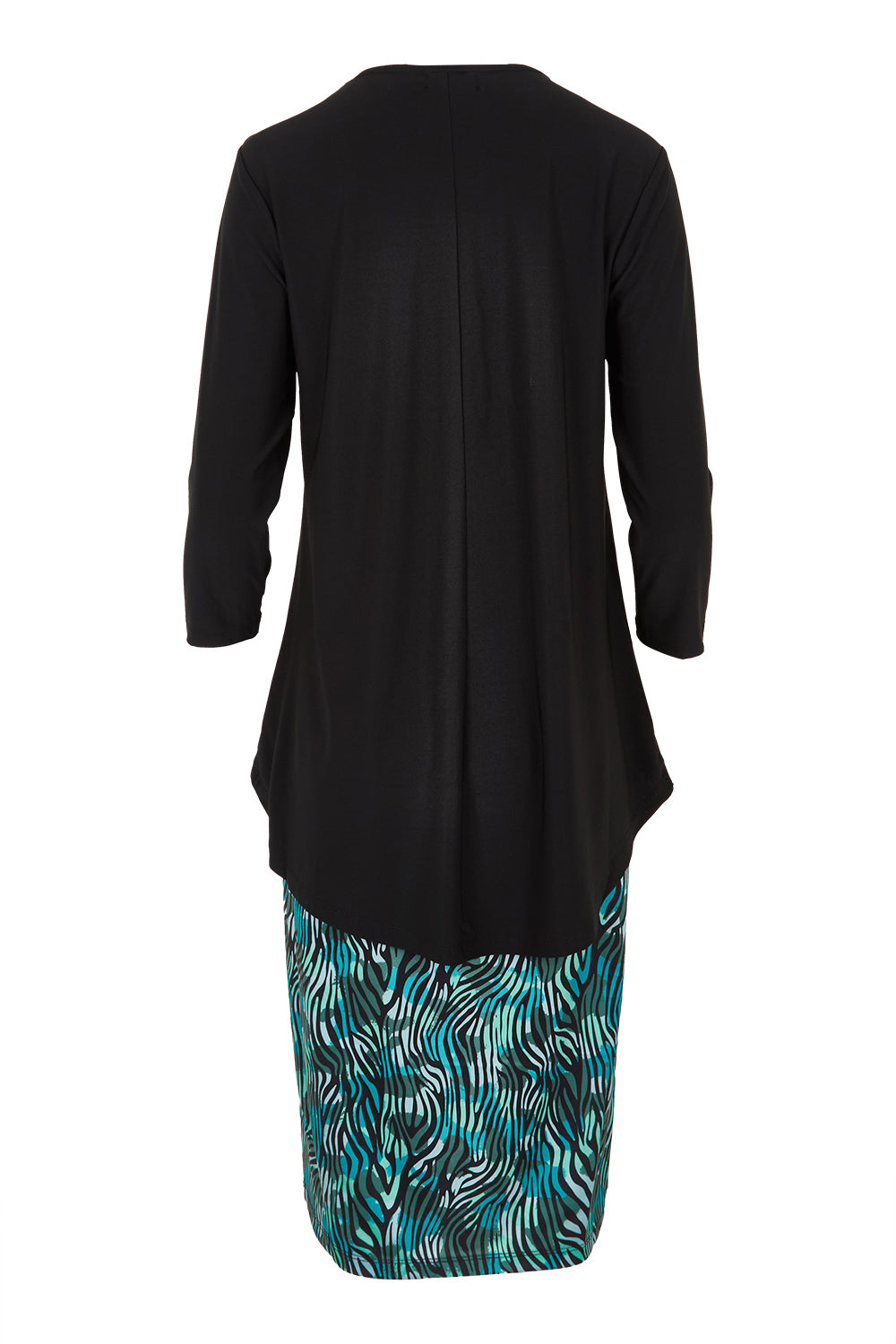 Product shot of the Forgiveness Dress in colour Blackjade (Green), from the back