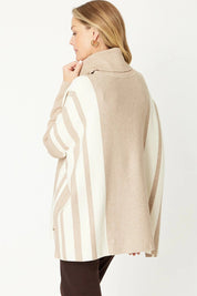 A model wearing the Stripe True Knit Pullover in colour Beigeivory, from the back