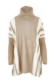 Product shot of the Stripe True Knit Pullover in colour Beigeivory, from the front
