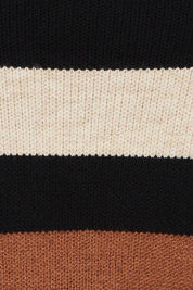Product shot of the Stripe Polo Knit Pullover in colour Coffee, detail