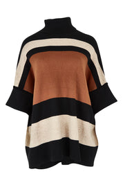 Product shot of the Stripe Polo Knit Pullover in colour Coffee, from the front