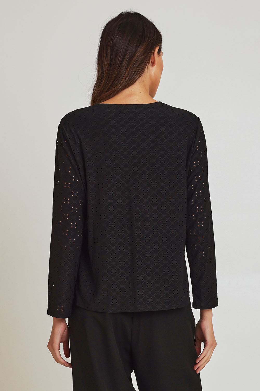 Preloved Lace Broderie Top - Black