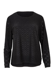 Product shot of the Lace Broderie Top in colour Black (Black), from the front