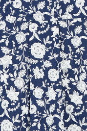 Product shot of the Floral Scoop Cotton Shirt in colour Navywhite (Blue), detail