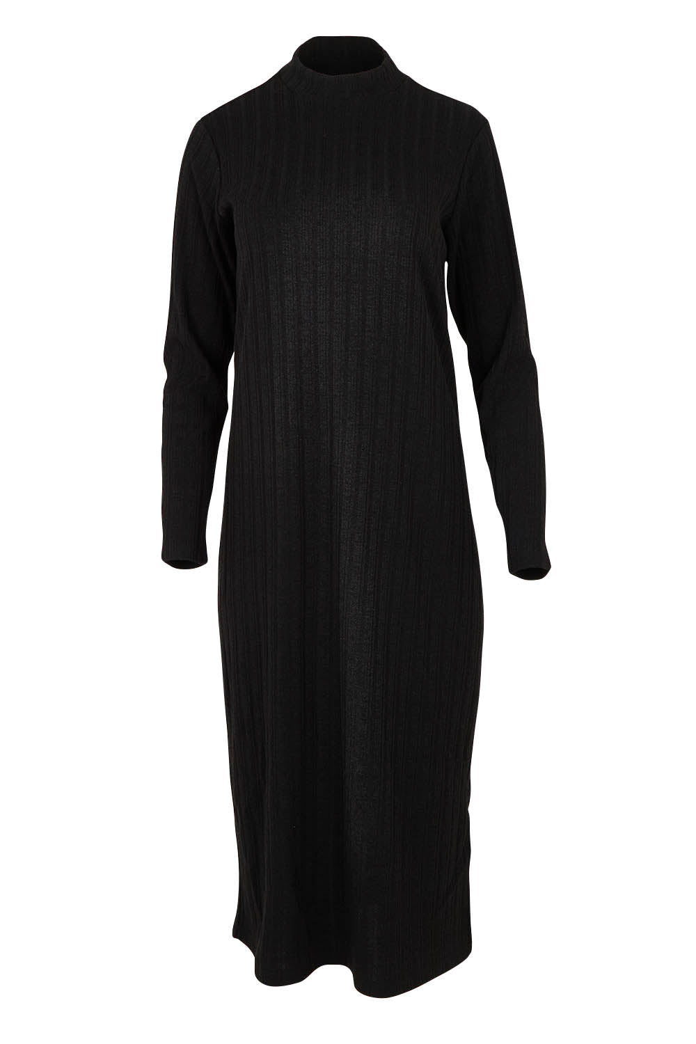 Product shot of the Rib Dress in colour Black (Black), from the front
