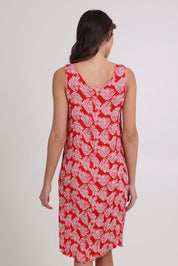 Model Madeline wearing size 10 of the Summer Sands Sleeveless Dress in colour Red (Red), from the back