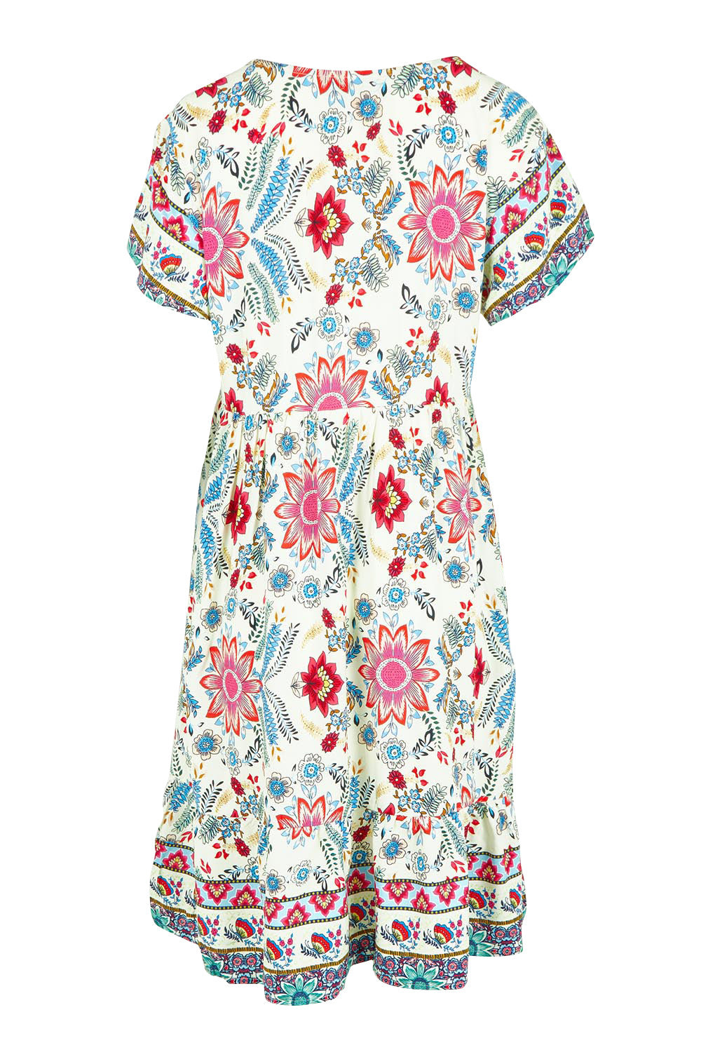 Product shot of The Print Dress in colour Multi, from the back