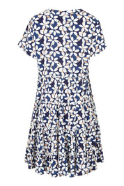 Product shot of the Katina Tier Short Dress in colour Navy (Blue), from the back