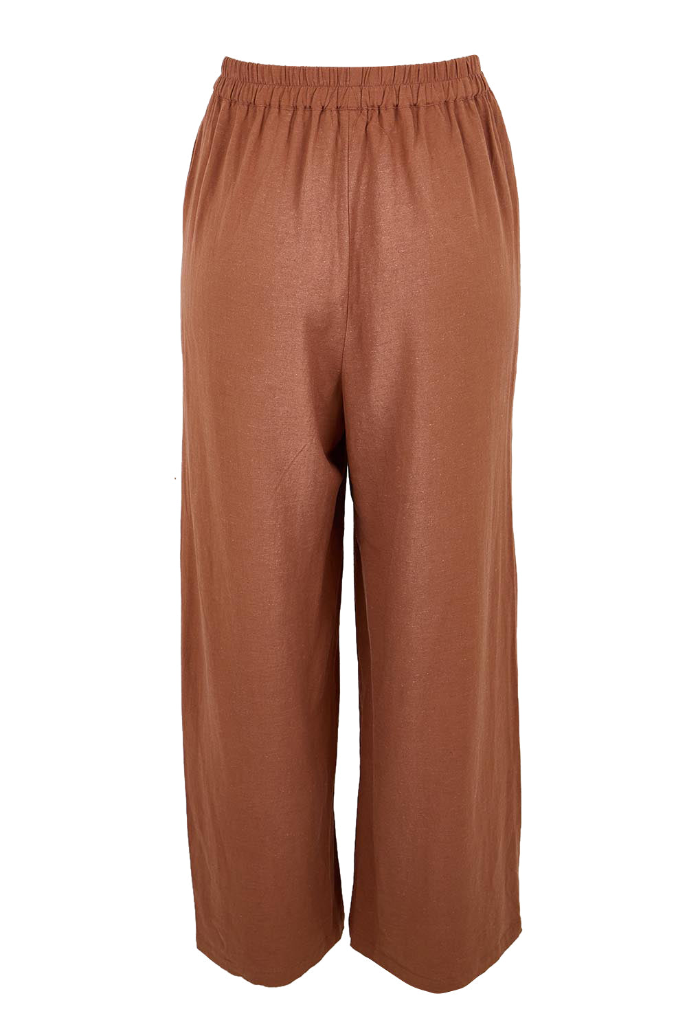 Product shot of the Linen Shores Pant – Toffee in colour Toffee, from the back