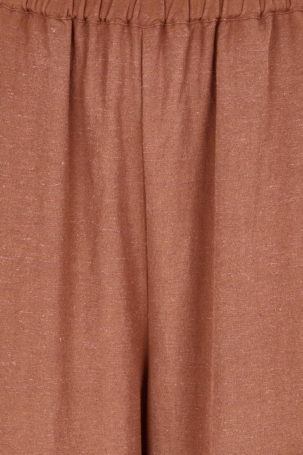 Product shot of the Linen Shores Pant – Toffee in colour Toffee, showing detail