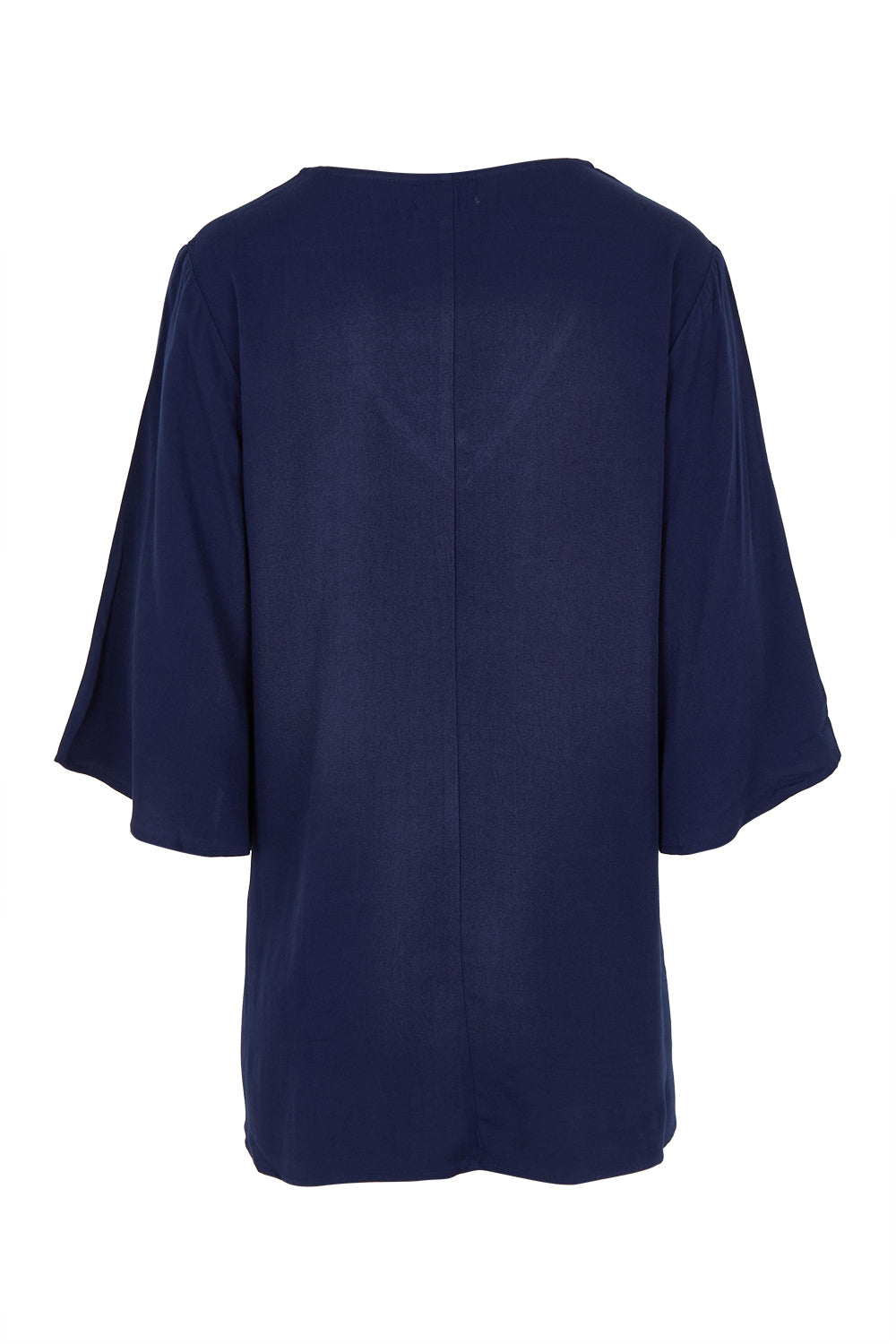 Product shot of the Florida Kaftan Tunic Top in colour Navy (Blue), from the back