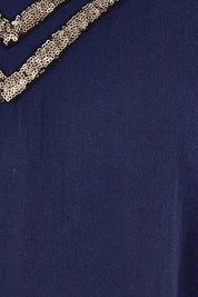 Product shot of the Florida Kaftan Tunic Top in colour Navy (Blue), detail