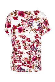 Product shot of the Perfect Vee Tee in colour Floral (Pink), from the back