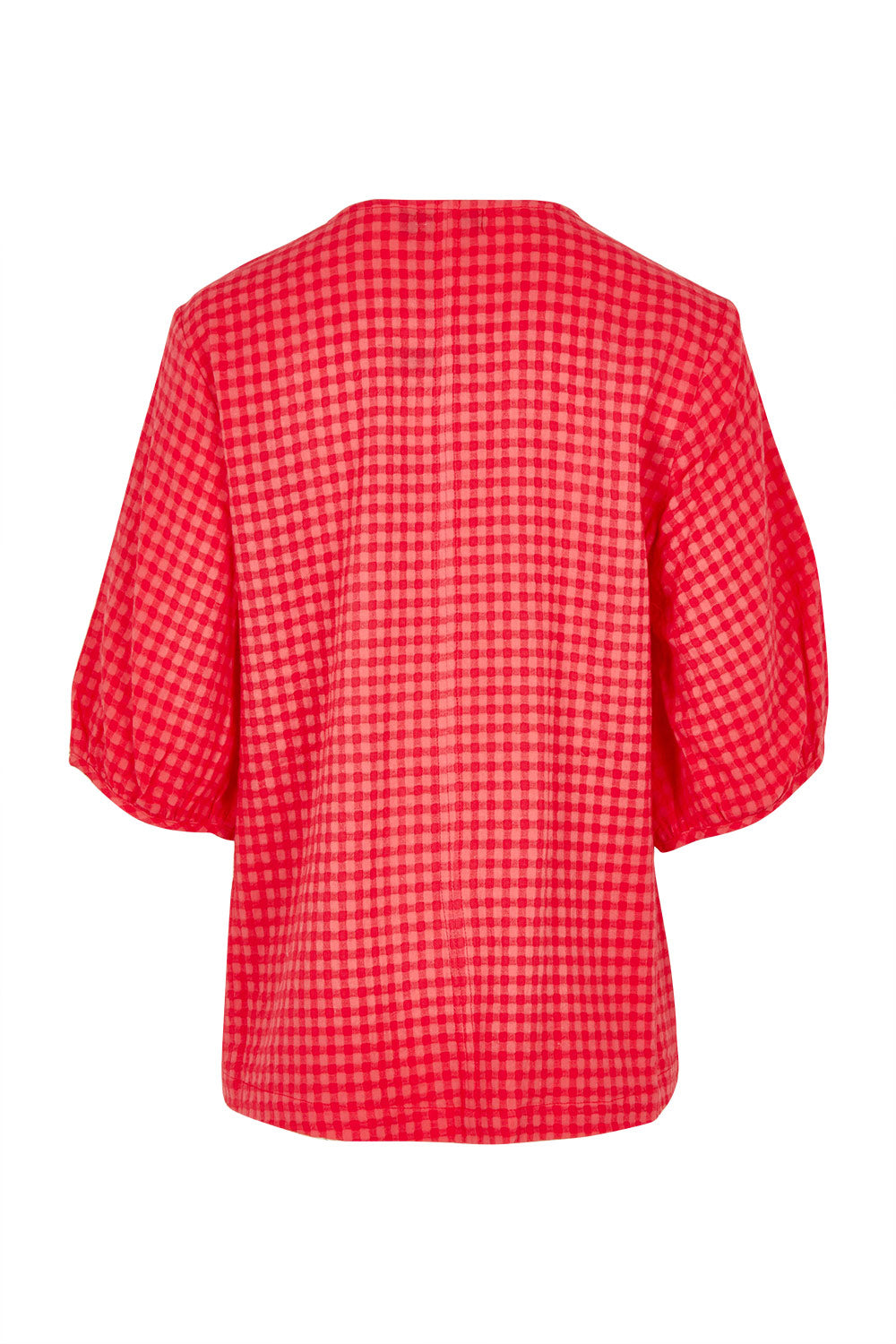 Product shot of the Victoria Textured Cotton Blend Top in colour Coral (Pink), from the back