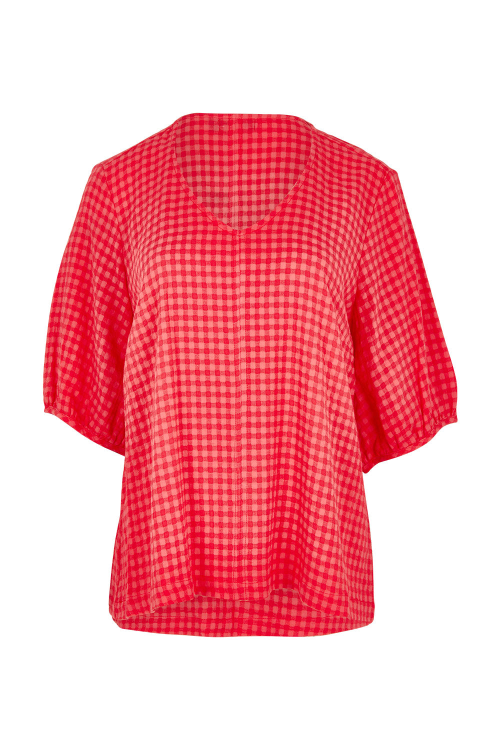 Product shot of the Victoria Textured Cotton Blend Top in colour Coral (Pink), from the front